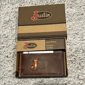 Justin Boots genuine leather CARD WALLET men's new in box